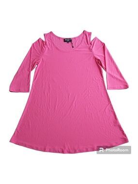 Red Coral Pink Cold Shoulder 3/4 Sleeve Polyester Blend Tunic - Size Small